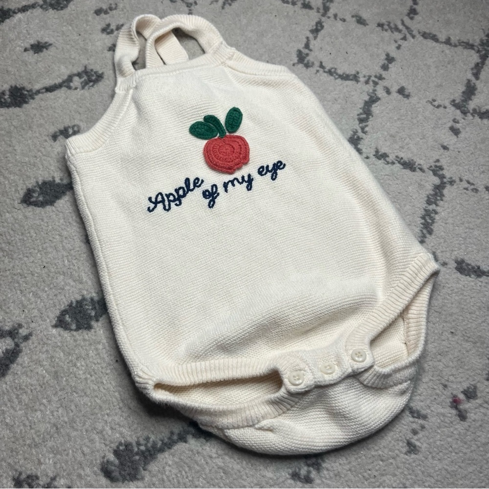 HANNA ANDERSSON Apple 100% Cotton Summer Cream Red Knit Buttons Bodysuit Romper - Picture 3 of 10